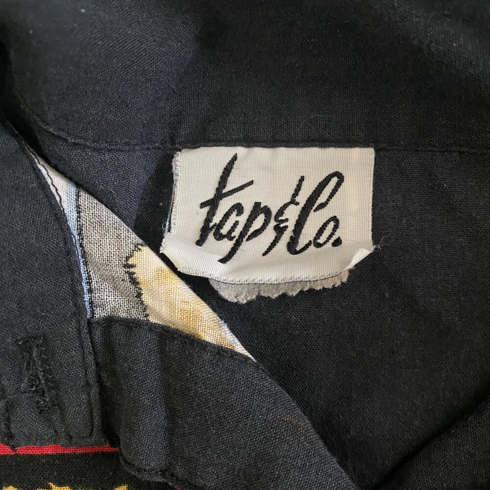 Vintage Teddy Bear Button Up Patchwork Black Silk… - image 4